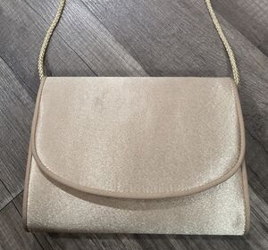 Vintage La R3gale Gold Champagne Satin Clutch Crossbody Bag Formal Prom Wedding